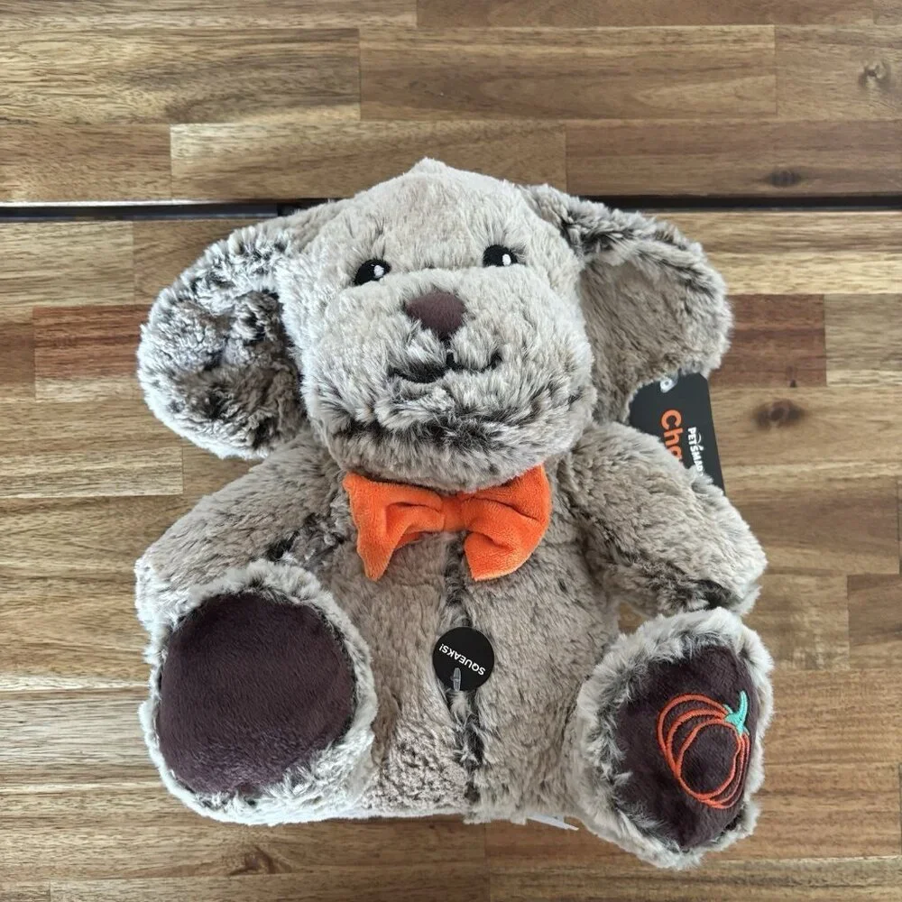 PetSmart Chance Dog Toy Pumpkin Bowtie Brown Puppy Squeaks Plush Floppy Ears NWT
